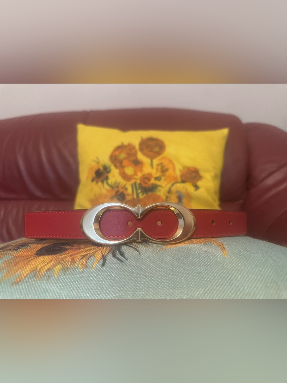 Authentic COACH Women's Signature Double C Buckle Belt in Red